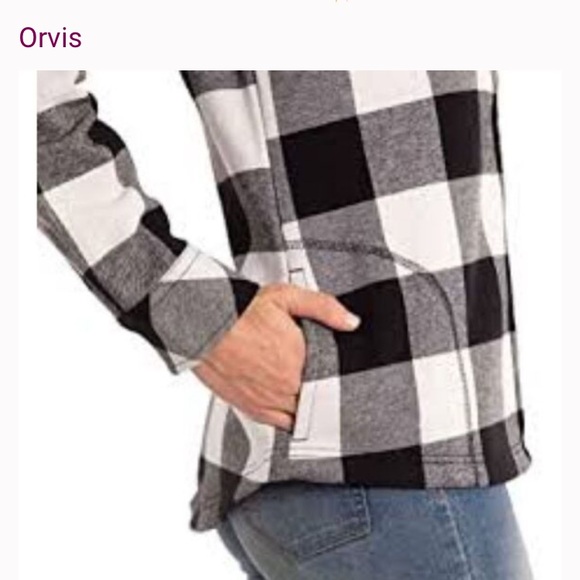 Orvis Fleece Lined Cotton Black and White Buffalo Check Jacket SZ Large! - Picture 3 of 9